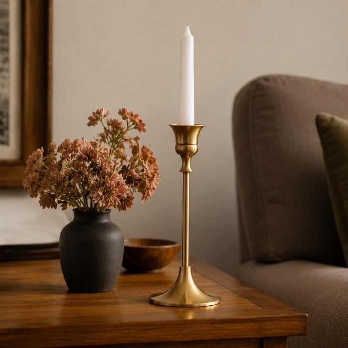 Bougeoir vintage en laiton pour bougie conique simple HL4609