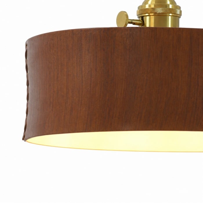 Suspension tambour vintage en cuir marron avec accents en bois HL4518