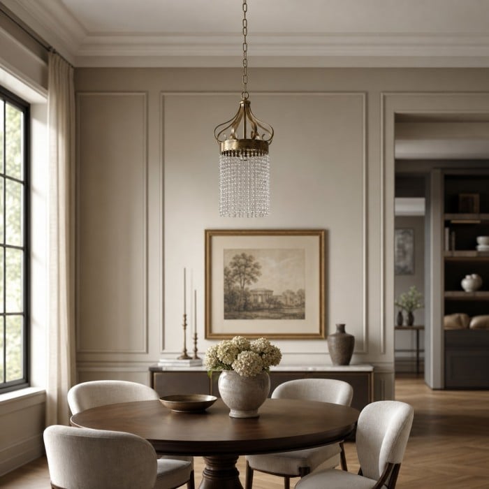Suspension cylindrique en cristal vintage avec couronne en fer HL4351