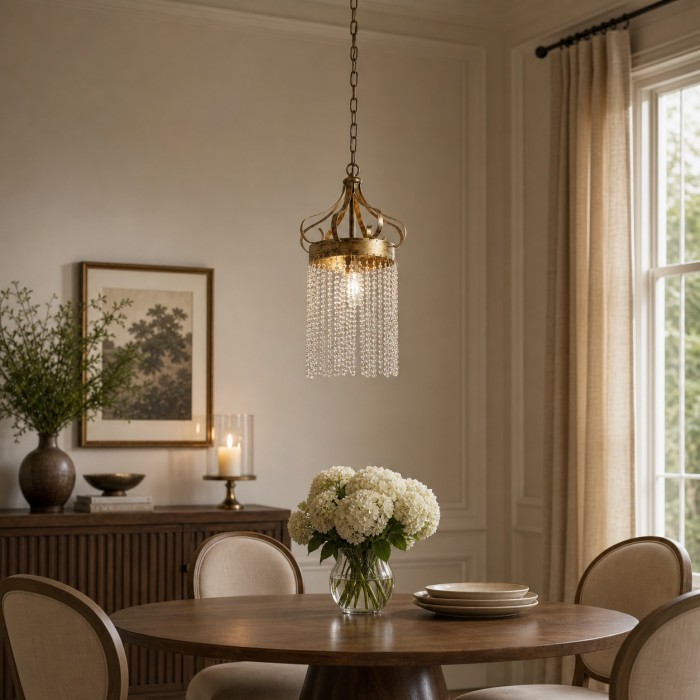 Suspension cylindrique en cristal vintage avec couronne en fer HL4351