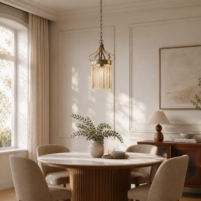 Suspension cylindrique en cristal vintage avec couronne en fer HL4351