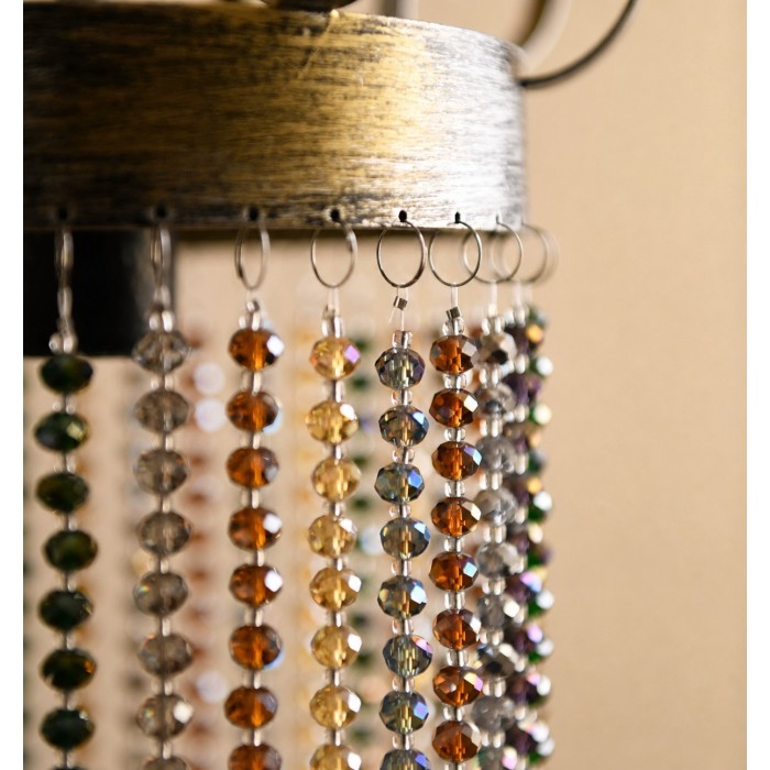Suspension cylindrique en cristal vintage avec couronne en fer HL4351