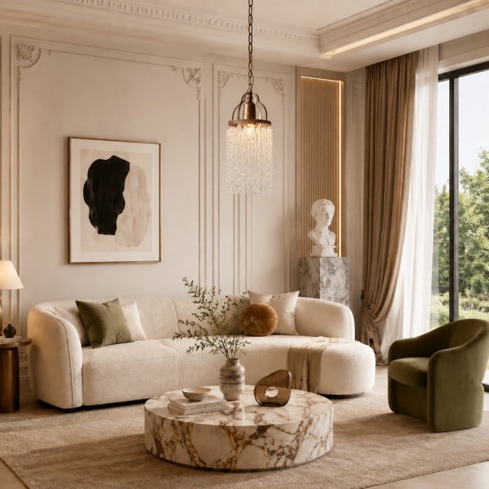 Lustre suspendu vintage à franges de cristal HL4452