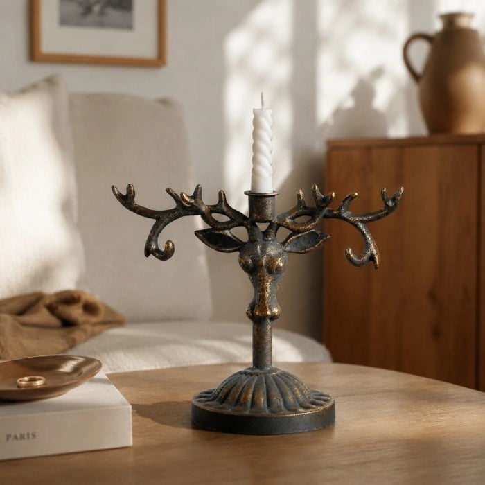 Bougeoir vintage en fer à tête de cerf HL4624
