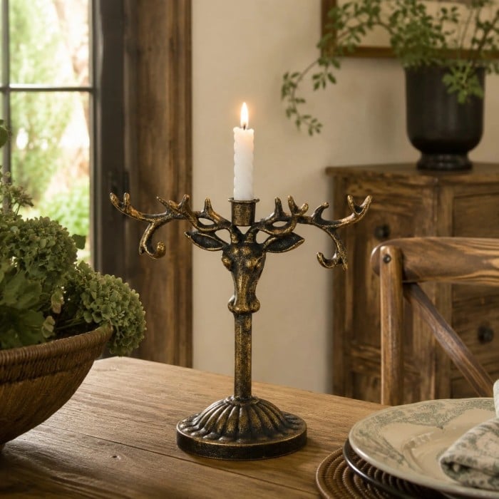 Bougeoir vintage en fer à tête de cerf HL4624