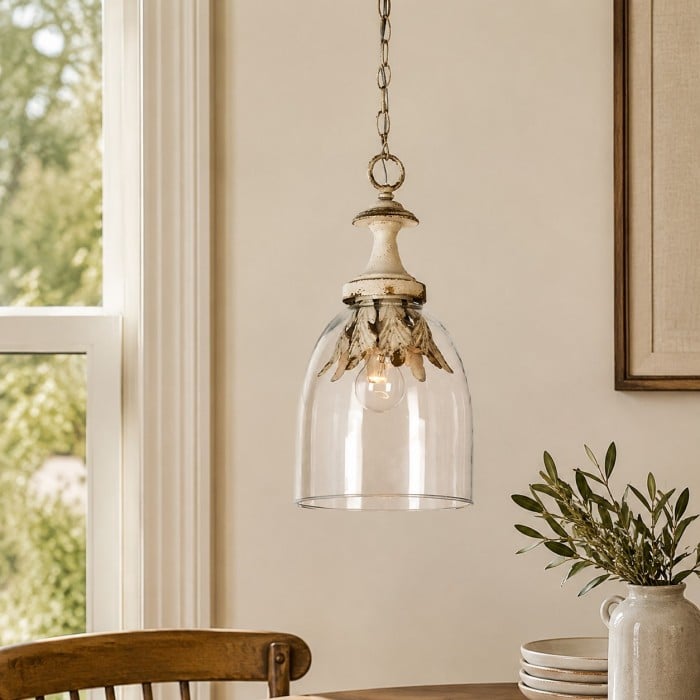 Suspension vintage en verre vieilli en forme de pétale HL4596