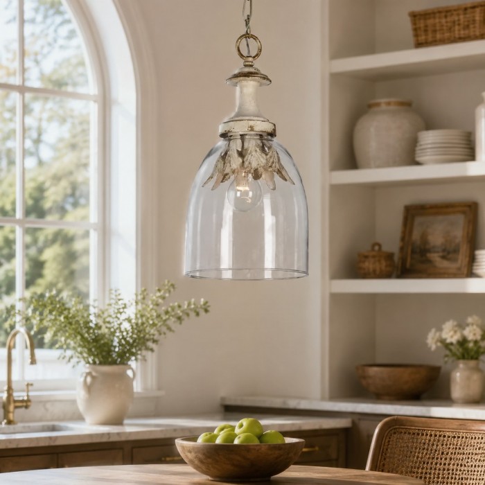 Suspension vintage en verre vieilli en forme de pétale HL4596