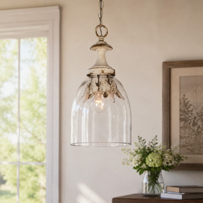 Suspension vintage en verre vieilli en forme de pétale HL4596