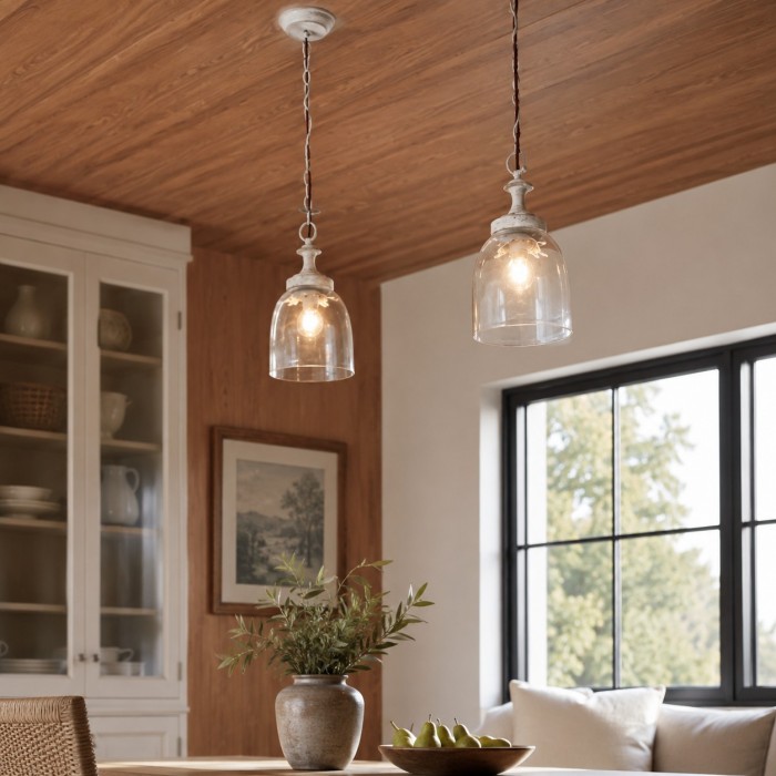 Suspension vintage en verre vieilli en forme de pétale HL4596