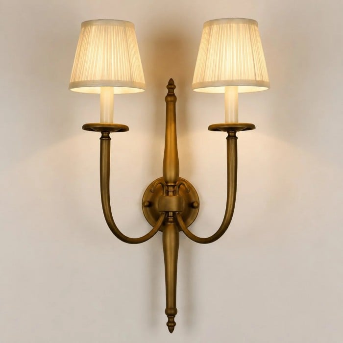 Aplique de pared doble vintage con pantallas plisadas color crema HL4294