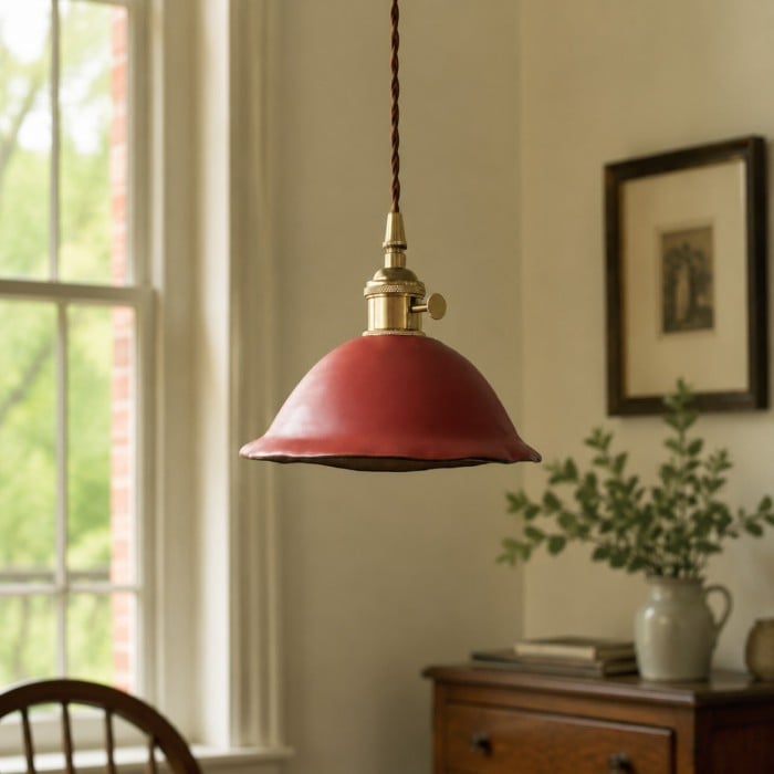 Suspension vintage en céramique à double émail avec fixations en laiton HL4572