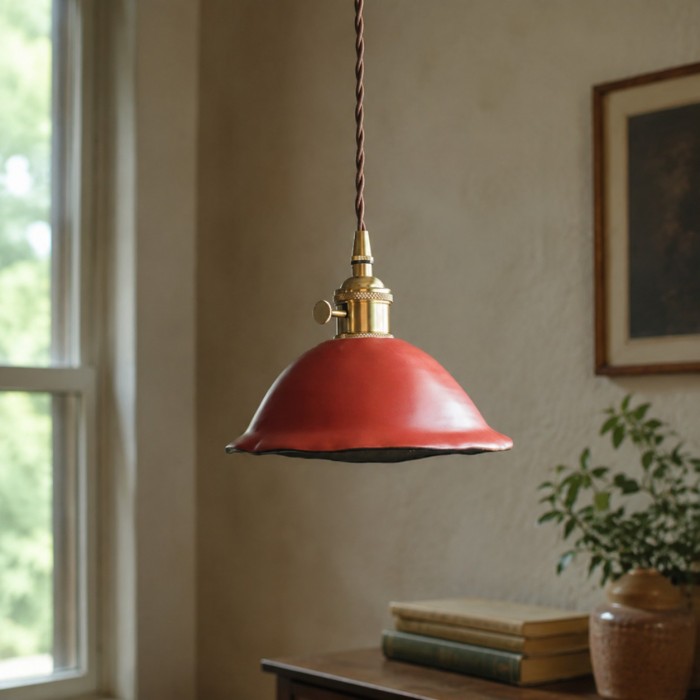 Suspension vintage en céramique à double émail avec fixations en laiton HL4572
