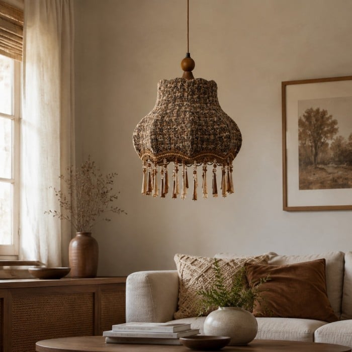 Suspension vintage à franges en tissu HL4435