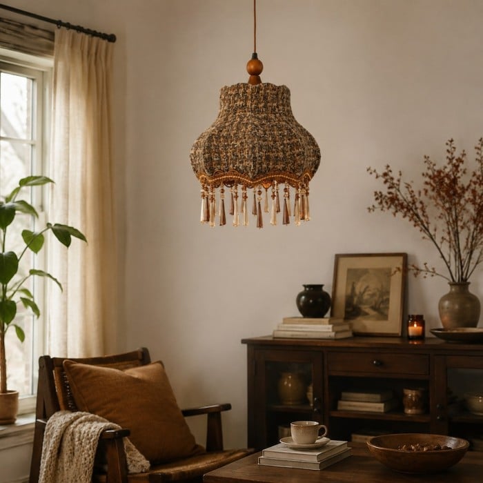 Suspension vintage à franges en tissu HL4435