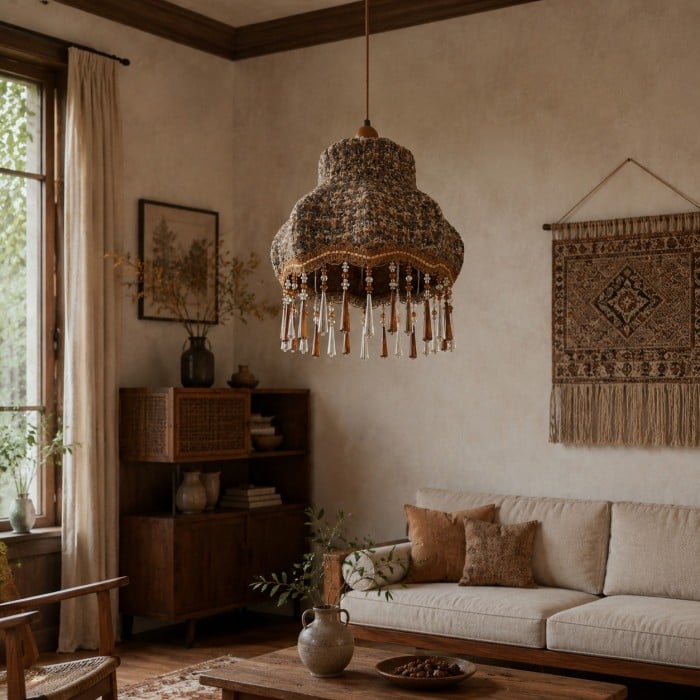 Suspension vintage à franges en tissu HL4435