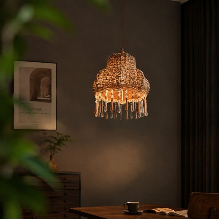 Suspension vintage à franges en tissu HL4435