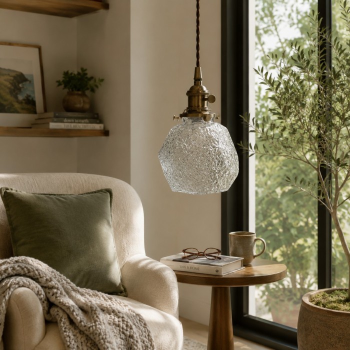 Suspension vintage en verre facetté HL4495