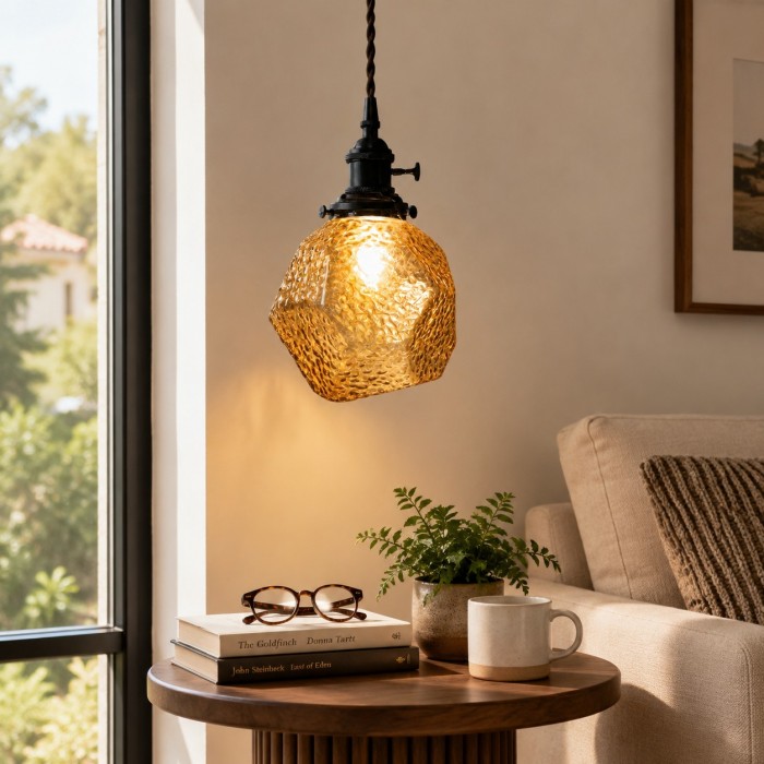 Suspension vintage en verre facetté HL4495
