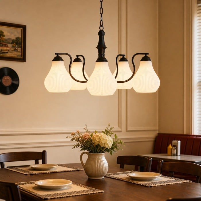 Lampadario vintage a cinque teste in vetro HL4336
