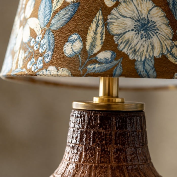 Vintage keramische tafellamp met bloemenmotief en stoffen kap in Liberty-stijl HL4457
