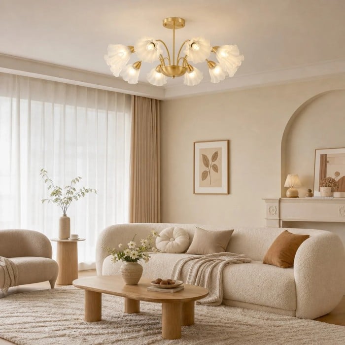 Lampadario vintage a petali di vetro con decorazioni floreali HL4213