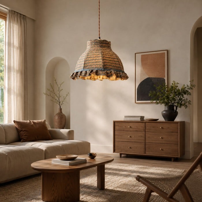 Suspension en tissu tweed à carreaux français vintage HL4398