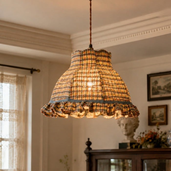 Suspension en tissu tweed à carreaux français vintage HL4398