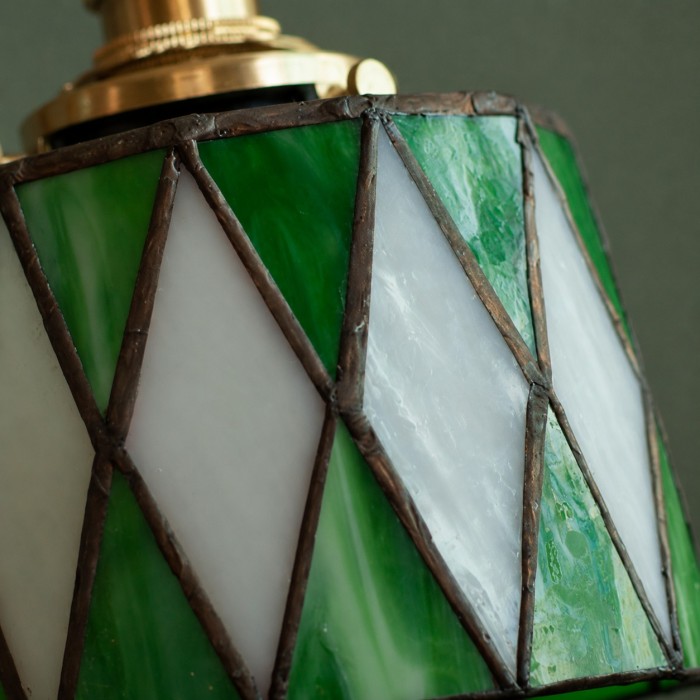 Vintage groene hanglamp met gebrandschilderd glas HL4493