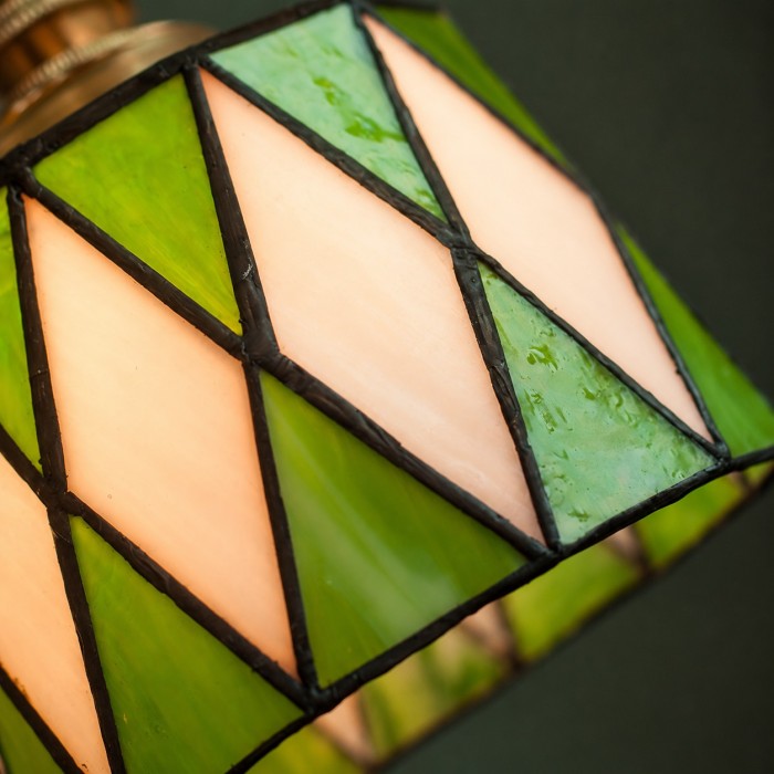 Vintage groene hanglamp met gebrandschilderd glas HL4493
