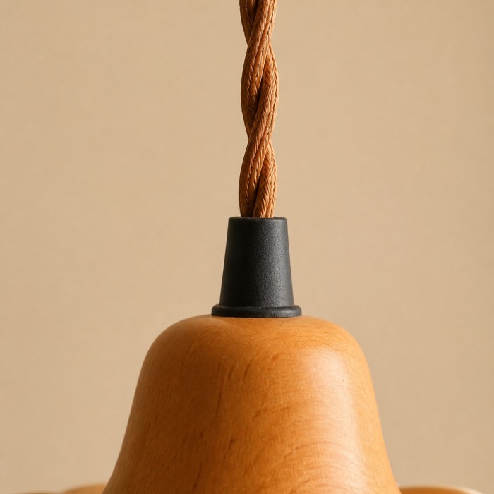 Vintage hanglamp van kantstof met houten plafondplaat HL4327
