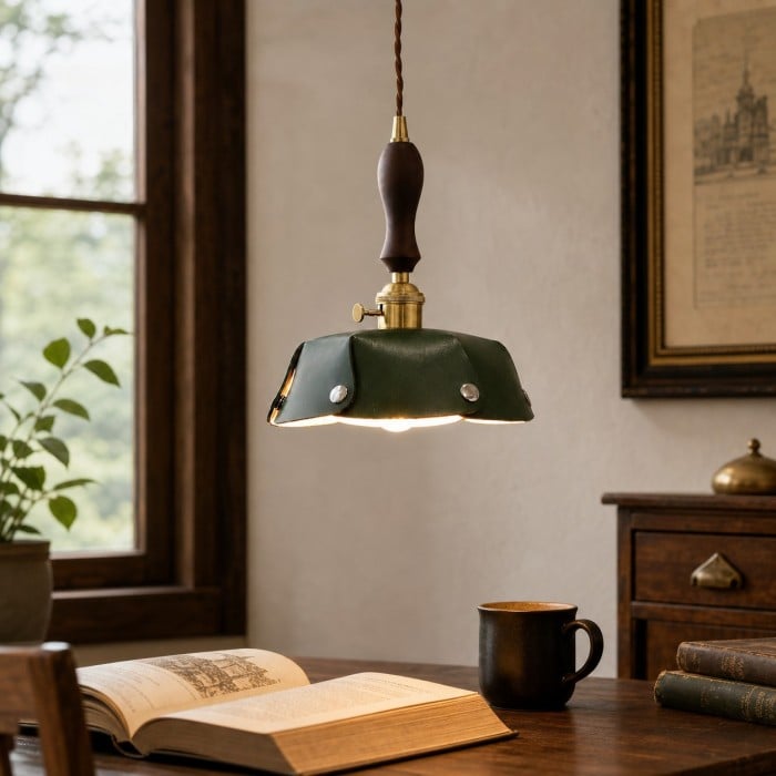 Lampada a sospensione vintage in pelle per interni rustici e accoglienti HL4568