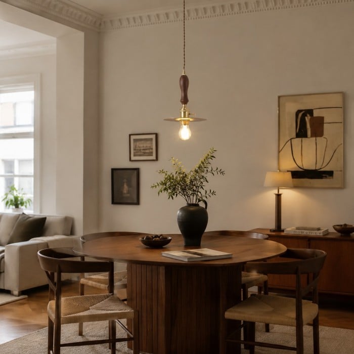 Vintage leren hanglamp met messing accenten HL4515