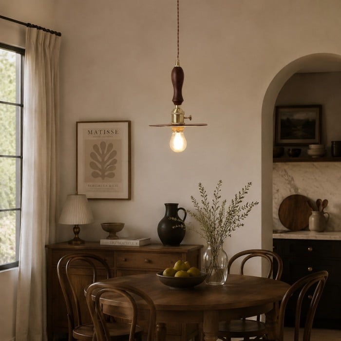 Vintage leren hanglamp met messing accenten HL4515
