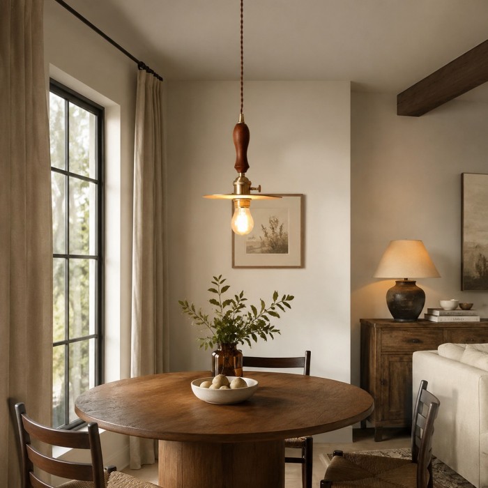 Vintage leren hanglamp met messing accenten HL4515