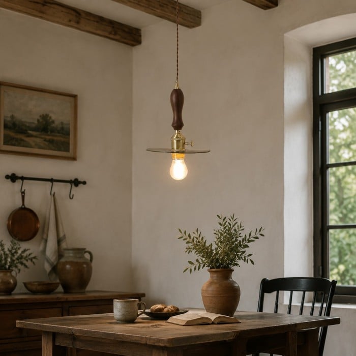 Vintage leren hanglamp met messing accenten HL4515