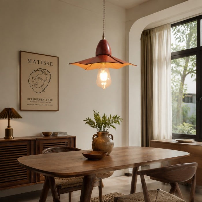 Vintage leren hanglamp met messing accenten HL4515