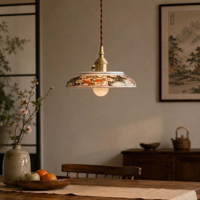 Vintage Painted Ceramic Teahouse Pendant Light HL4540