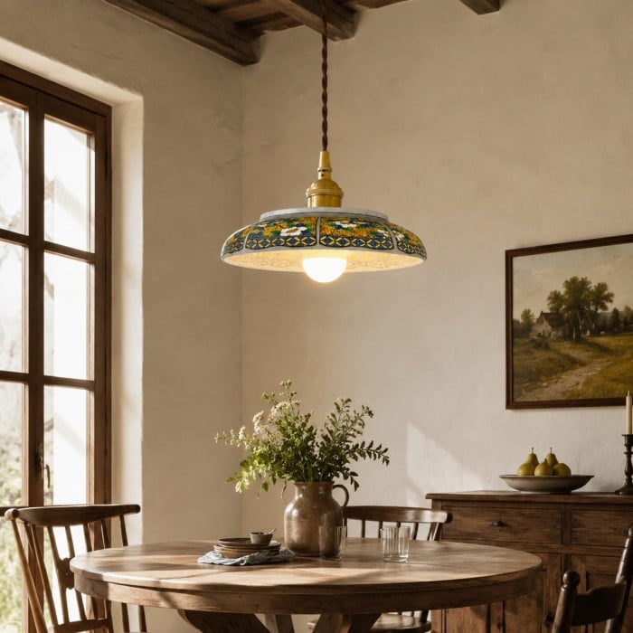 Vintage Painted Ceramic Teahouse Pendant Light HL4540