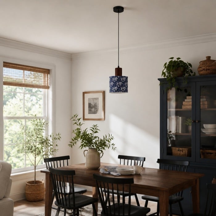 Vintage Patterned Fabric Drum Pendant Light HL4480