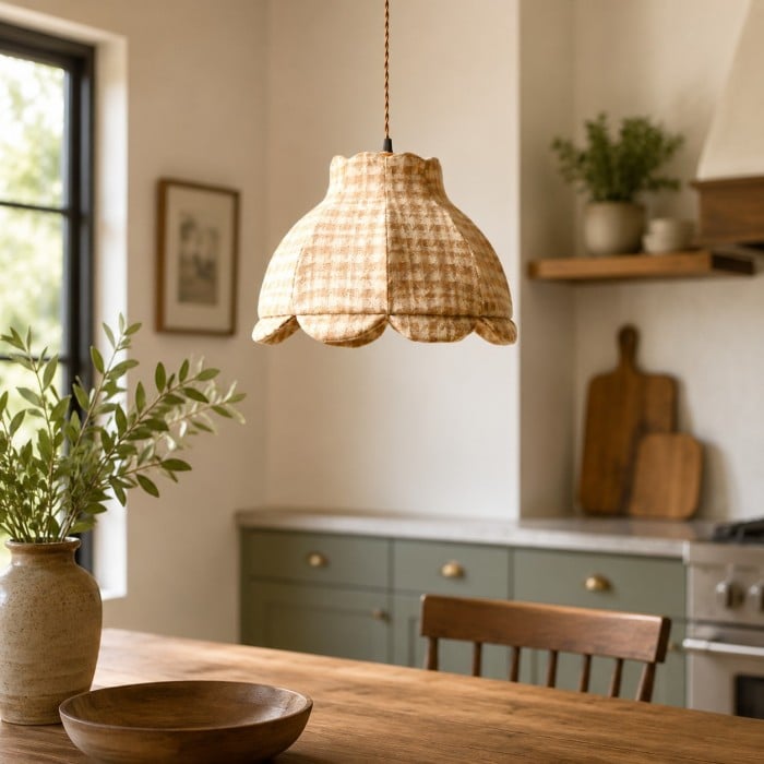 Vintage Plaid Fabric Pendant Light HL4425