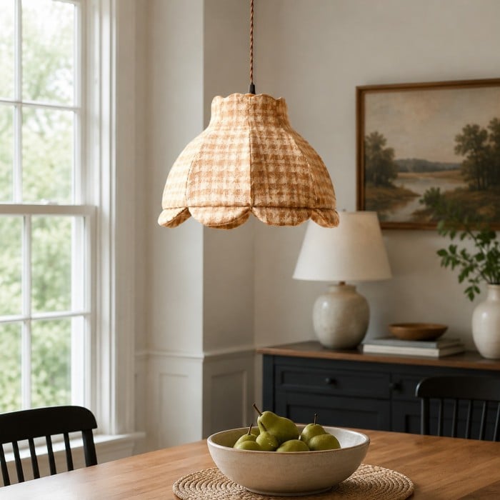 Vintage Plaid Fabric Pendant Light HL4425
