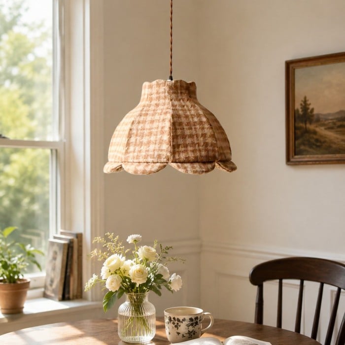 Vintage Plaid Fabric Pendant Light HL4425