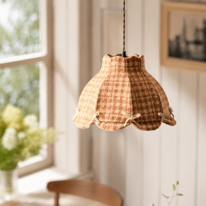 Vintage Plaid Fabric Pendant Light HL4425