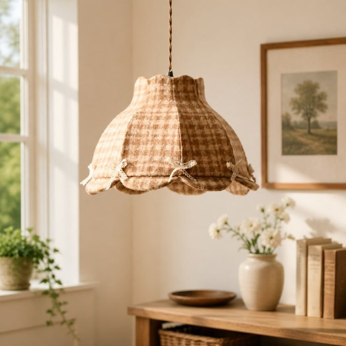 Vintage Plaid Fabric Pendant Light HL4425