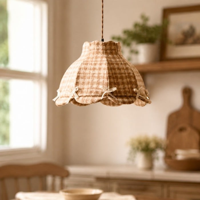 Vintage Plaid Fabric Pendant Light HL4425