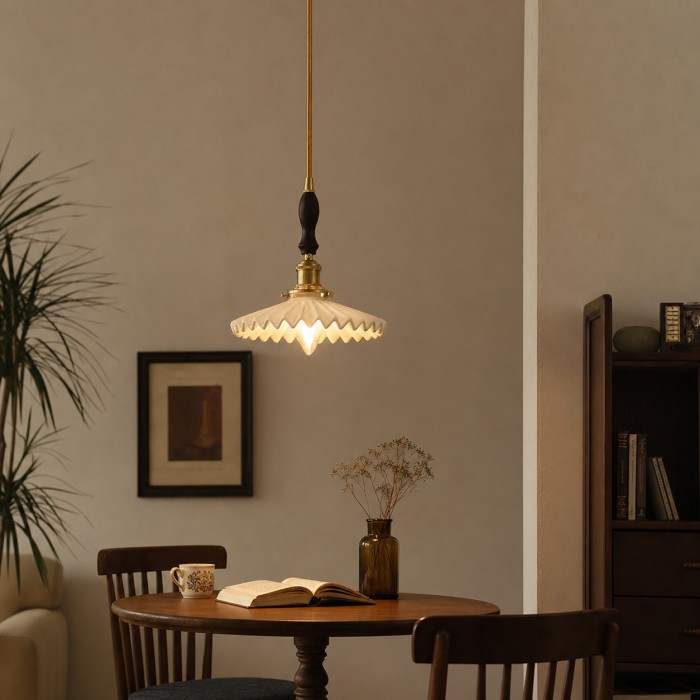 Vintage Pleated Ceramic Pendant Light HL4301