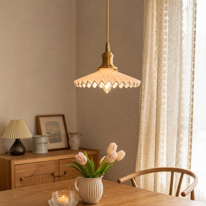 Vintage Pleated Ceramic Pendant Light HL4301