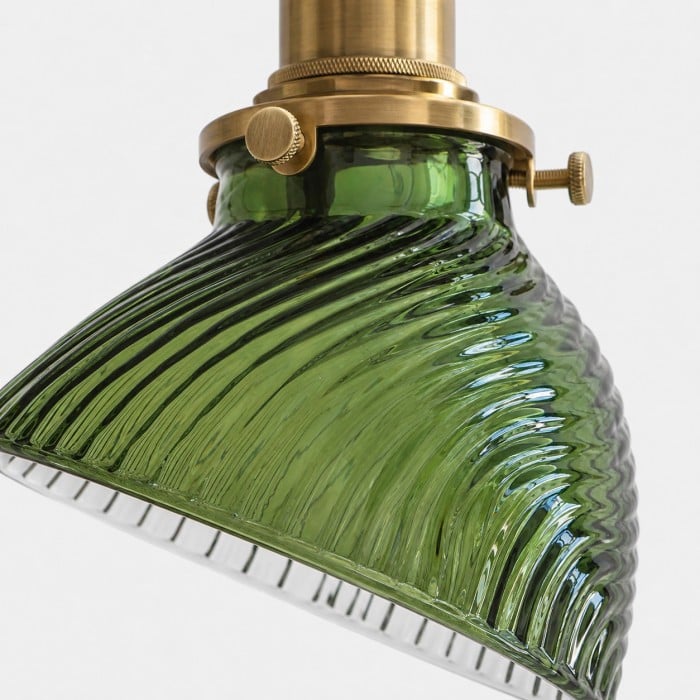 Vintage Ribbed Glass and Brass Mini Pendant Light HL4283