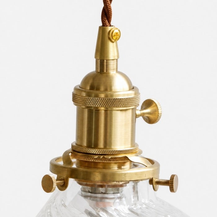 Vintage Ribbed Glass and Brass Mini Pendant Light HL4283
