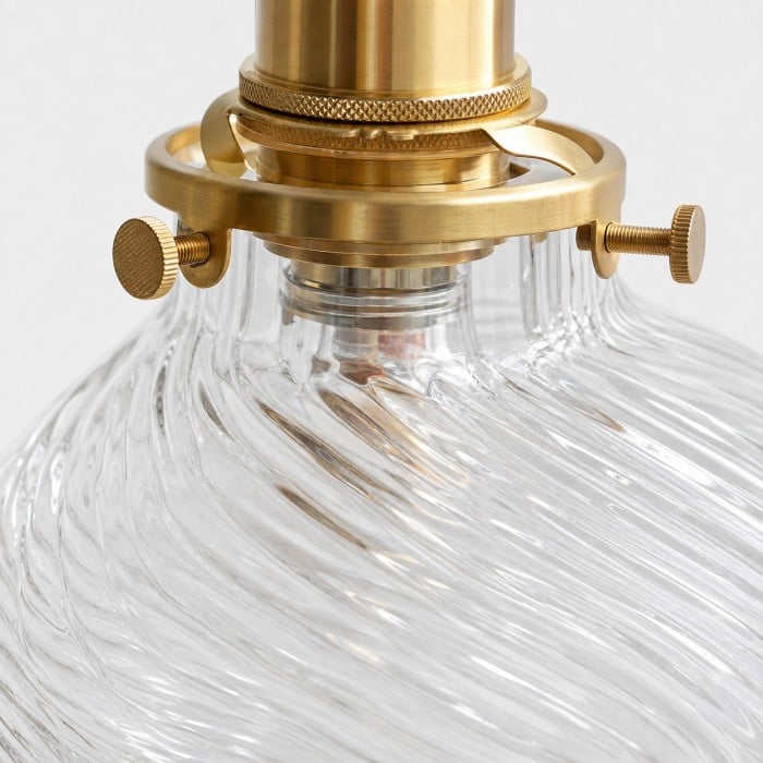 Vintage Ribbed Glass and Brass Mini Pendant Light HL4283